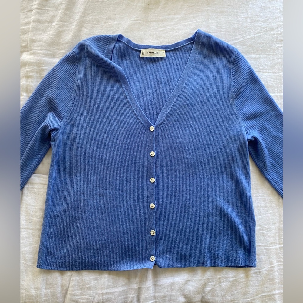 Everlane Blue V-Neck Button Cardigan